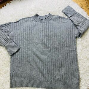 BANANA REPUBLIC GRAY RIBBED MOCK TURTLENECK PULLOVER Merino / Cashmere Sz L
